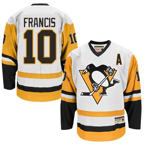 Men's CCM Pittsburgh Penguins #10 Ron Francis Authentic White Throwback NHL Jersey