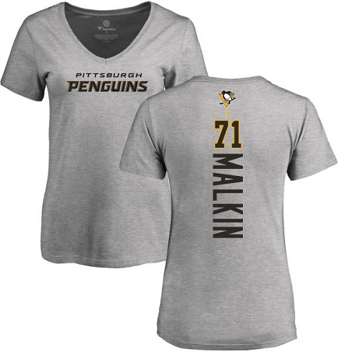 NHL Women's Adidas Pittsburgh Penguins #71 Evgeni Malkin Ash Backer T-Shirt