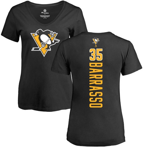 NHL Women's Adidas Pittsburgh Penguins #35 Tom Barrasso Black Backer T-Shirt