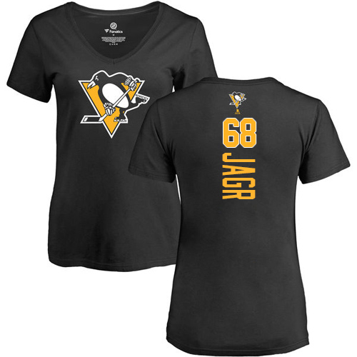 NHL Women's Adidas Pittsburgh Penguins #68 Jaromir Jagr Black Backer T-Shirt
