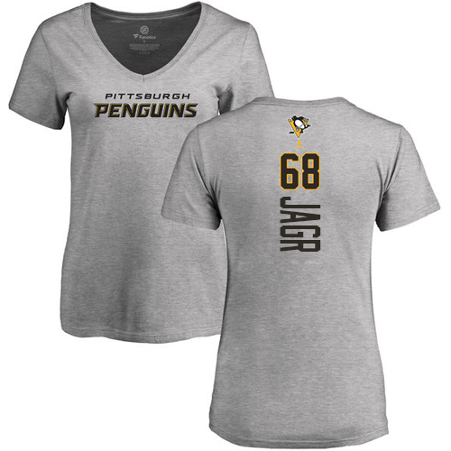 NHL Women's Adidas Pittsburgh Penguins #68 Jaromir Jagr Ash Backer T-Shirt