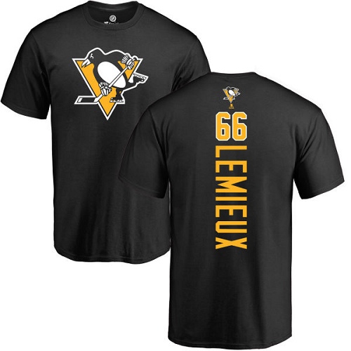 NHL Adidas Pittsburgh Penguins #66 Mario Lemieux Black Backer T-Shirt