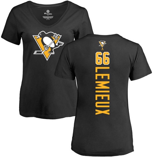 NHL Women's Adidas Pittsburgh Penguins #66 Mario Lemieux Black Backer T-Shirt