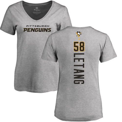 NHL Women's Adidas Pittsburgh Penguins #58 Kris Letang Ash Backer T-Shirt