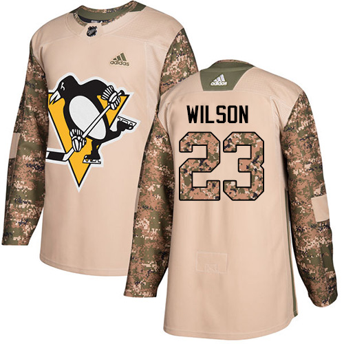 Men's Adidas Pittsburgh Penguins #23 Scott Wilson Authentic Camo Veterans Day Practice NHL Jersey