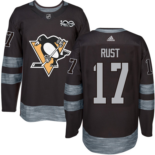 Men's Adidas Pittsburgh Penguins #17 Bryan Rust Authentic Black 1917-2017 100th Anniversary NHL Jersey