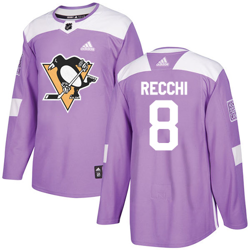 Men's Adidas Pittsburgh Penguins #8 Mark Recchi Authentic Purple Fights Cancer Practice NHL Jersey