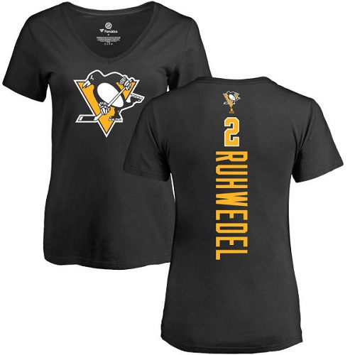 NHL Women's Adidas Pittsburgh Penguins #2 Chad Ruhwedel Black Backer T-Shirt