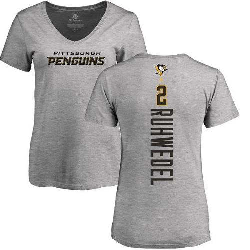 NHL Women's Adidas Pittsburgh Penguins #2 Chad Ruhwedel Ash Backer T-Shirt