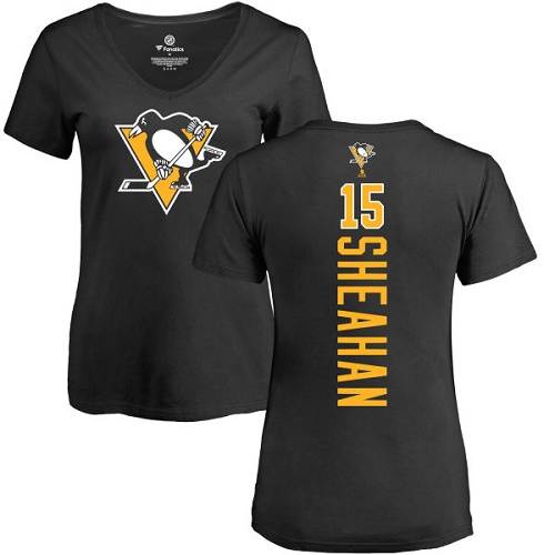 NHL Women's Adidas Pittsburgh Penguins #15 Riley Sheahan Black Backer T-Shirt