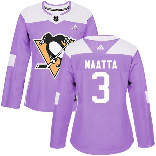 Women's Adidas Pittsburgh Penguins #3 Olli Maatta Authentic Purple Fights Cancer Practice NHL Jersey