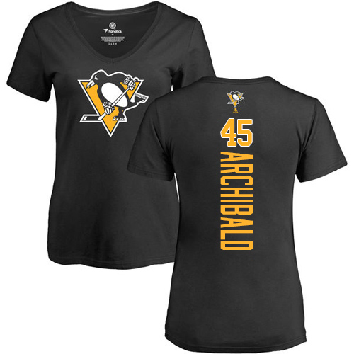 NHL Women's Adidas Pittsburgh Penguins #45 Josh Archibald Black Backer T-Shirt