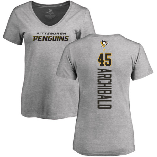 NHL Women's Adidas Pittsburgh Penguins #45 Josh Archibald Ash Backer T-Shirt