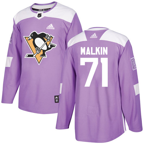 Men's Adidas Pittsburgh Penguins #71 Evgeni Malkin Authentic Purple Fights Cancer Practice NHL Jersey