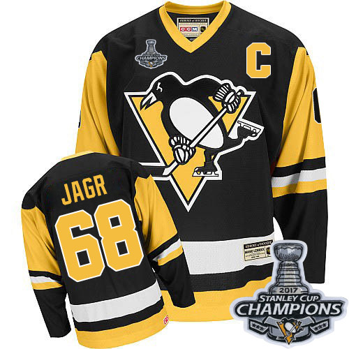 Men's CCM Pittsburgh Penguins #68 Jaromir Jagr Premier Black Throwback 2017 Stanley Cup Champions NHL Jersey