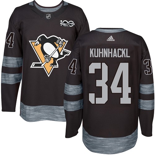 Men's Adidas Pittsburgh Penguins #34 Tom Kuhnhackl Premier Black 1917-2017 100th Anniversary NHL Jersey