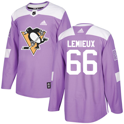 Men's Adidas Pittsburgh Penguins #66 Mario Lemieux Authentic Purple Fights Cancer Practice NHL Jersey