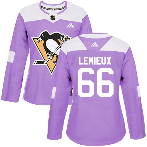Women's Adidas Pittsburgh Penguins #66 Mario Lemieux Authentic Purple Fights Cancer Practice NHL Jersey