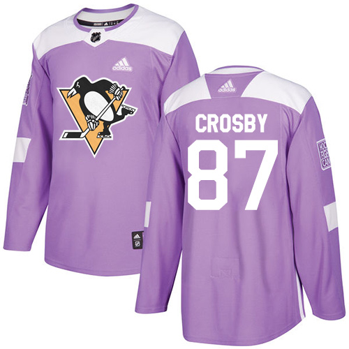 Youth Adidas Pittsburgh Penguins #87 Sidney Crosby Authentic Purple Fights Cancer Practice NHL Jersey