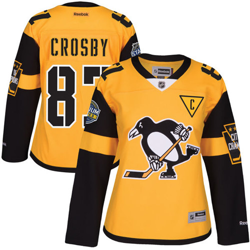 Women's Reebok Pittsburgh Penguins #87 Sidney Crosby Premier Gold 2017 Stadium Series NHL Jersey