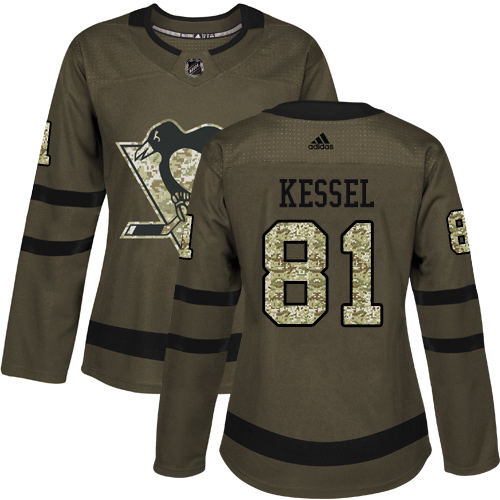 Women's Adidas Pittsburgh Penguins #81 Phil Kessel Authentic Green Salute to Service NHL Jersey