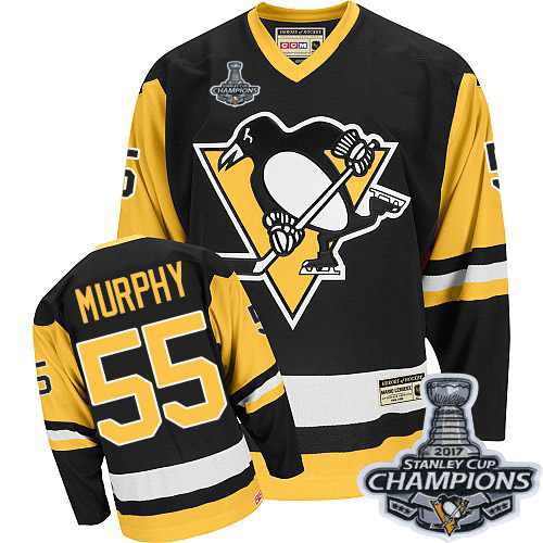 Men's CCM Pittsburgh Penguins #55 Larry Murphy Premier Black Throwback 2017 Stanley Cup Champions NHL Jersey