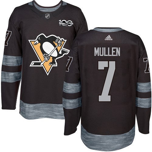 Men's Adidas Pittsburgh Penguins #7 Joe Mullen Premier Black 1917-2017 100th Anniversary NHL Jersey