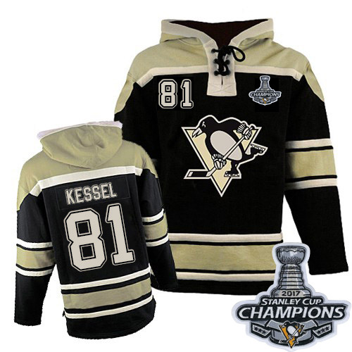 Men's Old Time Hockey Pittsburgh Penguins #81 Phil Kessel Authentic Black Sawyer Hooded Sweatshirt 2017 Stanley Cup Champions