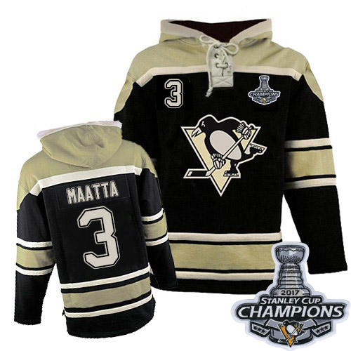 Men's Old Time Hockey Pittsburgh Penguins #3 Olli Maatta Authentic Black Sawyer Hooded Sweatshirt 2017 Stanley Cup Champions
