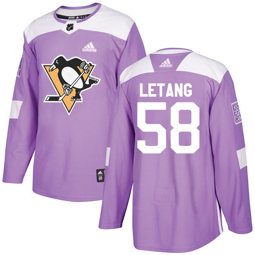 Youth Adidas Pittsburgh Penguins #58 Kris Letang Authentic Purple Fights Cancer Practice NHL Jersey