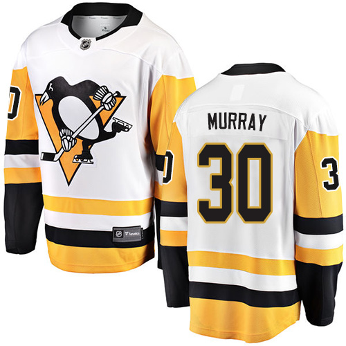 Men's Pittsburgh Penguins #30 Matt Murray Authentic White Away Fanatics Branded Breakaway NHL Jersey