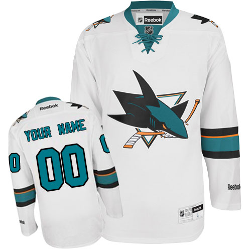 Men's Reebok San Jose Sharks Customized Authentic White Away NHL Jersey