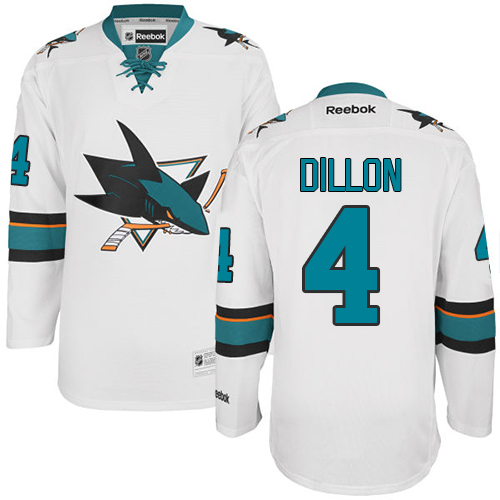 Men's Reebok San Jose Sharks #4 Brenden Dillon Authentic White Away NHL Jersey
