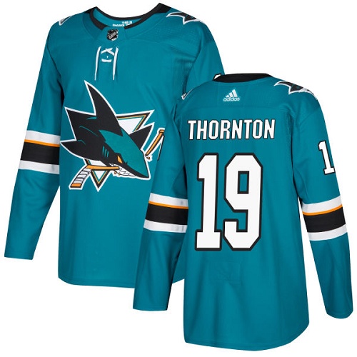 Men's Adidas San Jose Sharks #19 Joe Thornton Authentic Teal Green Home NHL Jersey