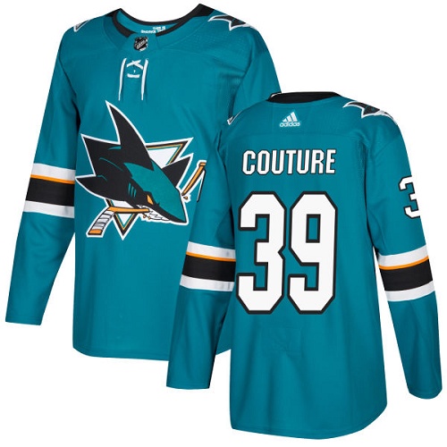 Men's Adidas San Jose Sharks #39 Logan Couture Authentic Teal Green Home NHL Jersey