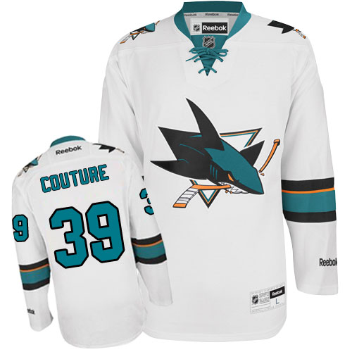 Men's Reebok San Jose Sharks #39 Logan Couture Authentic White Away NHL Jersey