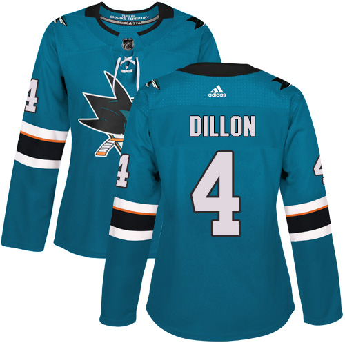 Women's Adidas San Jose Sharks #4 Brenden Dillon Authentic Teal Green Home NHL Jersey