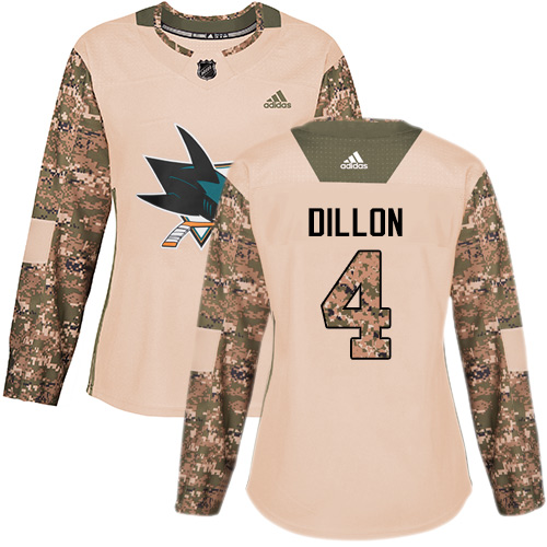 Women's Adidas San Jose Sharks #4 Brenden Dillon Authentic Camo Veterans Day Practice NHL Jersey