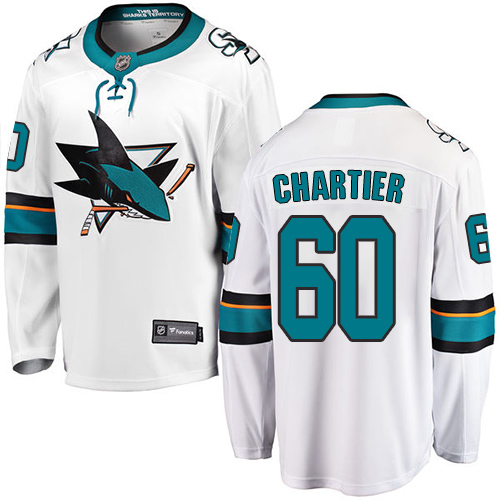 Men's San Jose Sharks #60 Rourke Chartier Fanatics Branded White Away Breakaway NHL Jersey