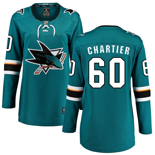 Women's San Jose Sharks #60 Rourke Chartier Fanatics Branded Teal Green Home Breakaway NHL Jersey