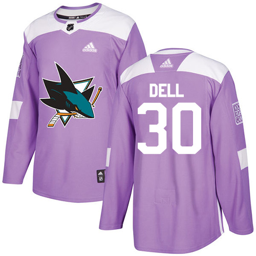 Youth Adidas San Jose Sharks #30 Aaron Dell Authentic Purple Fights Cancer Practice NHL Jersey