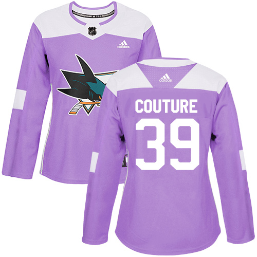 Women's Adidas San Jose Sharks #39 Logan Couture Authentic Purple Fights Cancer Practice NHL Jersey