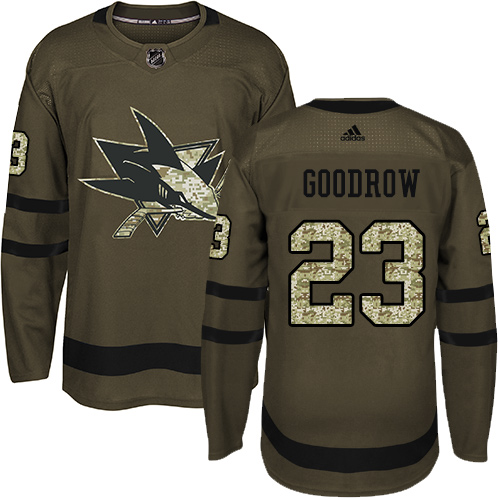 Men's Adidas San Jose Sharks #23 Barclay Goodrow Authentic Green Salute to Service NHL Jersey