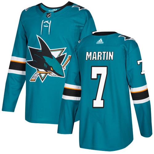 Men's Adidas San Jose Sharks #7 Paul Martin Authentic Teal Green Home NHL Jersey