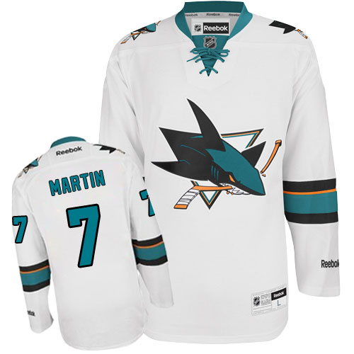 Men's Reebok San Jose Sharks #7 Paul Martin Authentic White Away NHL Jersey