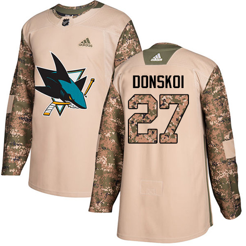 Men's Adidas San Jose Sharks #27 Joonas Donskoi Authentic Camo Veterans Day Practice NHL Jersey