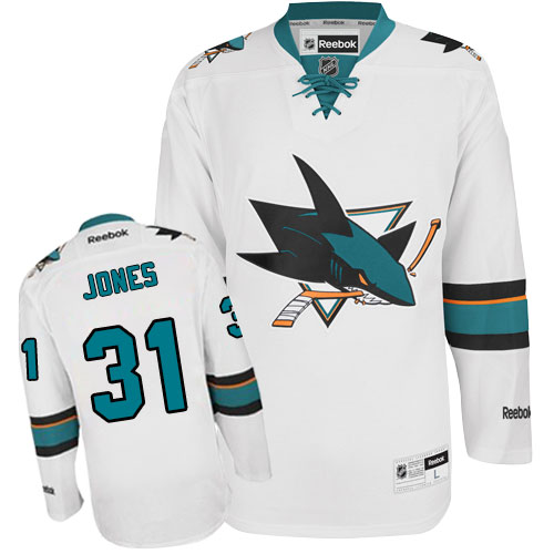 Men's Reebok San Jose Sharks #31 Martin Jones Authentic White Away NHL Jersey