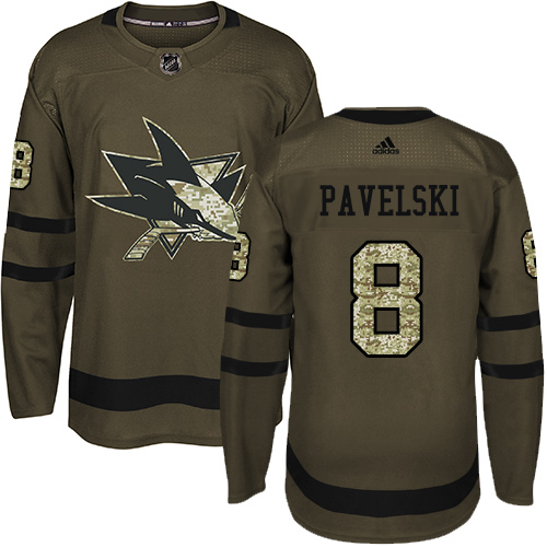 Youth Adidas San Jose Sharks #8 Joe Pavelski Premier Green Salute to Service NHL Jersey