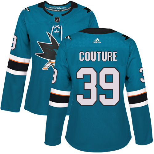 Women's Adidas San Jose Sharks #39 Logan Couture Authentic Teal Green Home NHL Jersey