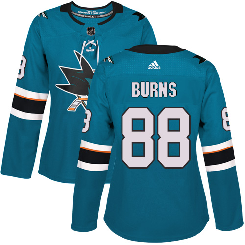 Women's Adidas San Jose Sharks #88 Brent Burns Authentic Teal Green Home NHL Jersey